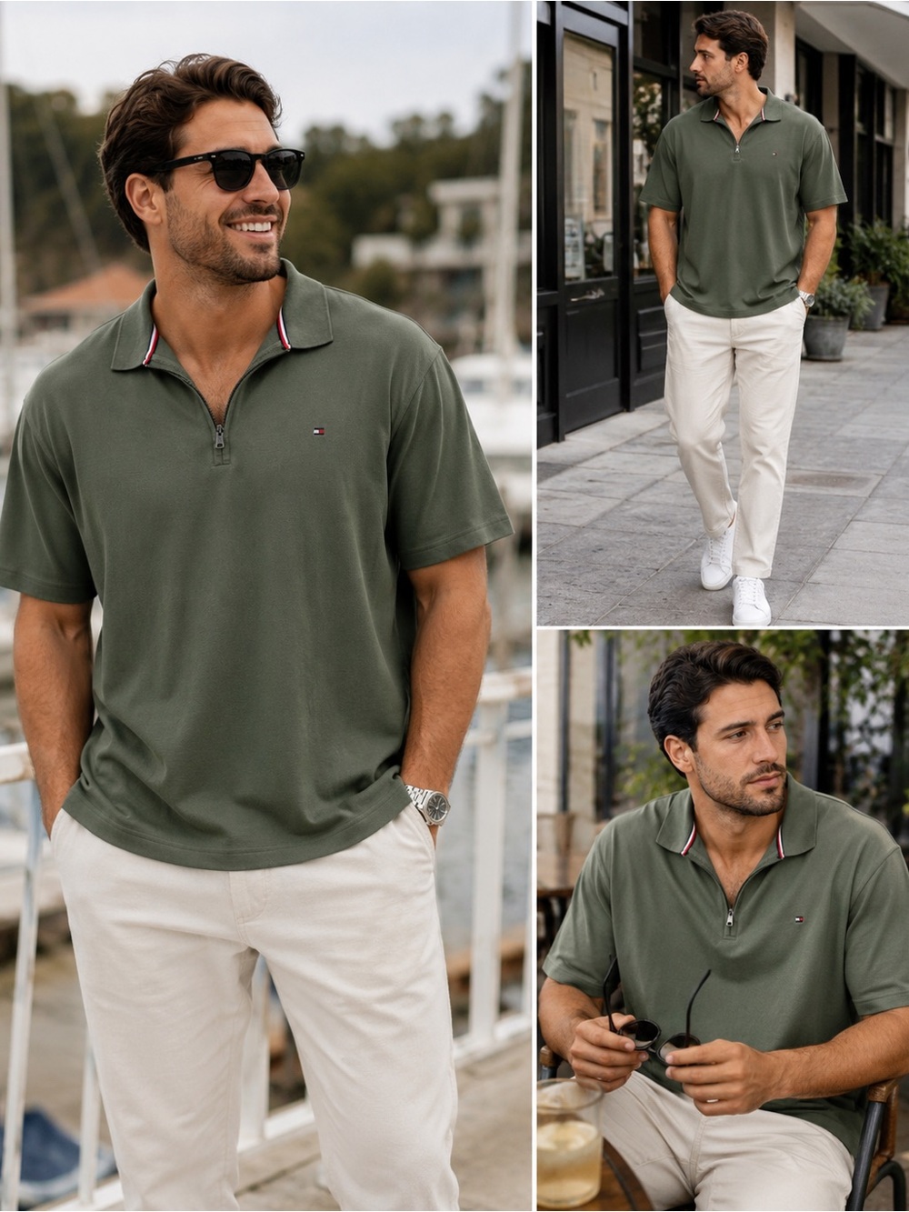 Tommy Hilfiger Men’s Olive Green Quarter Zip Polo Shirt XXL